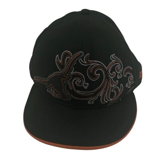 New Era Fits Black With Gray And Orange Swirl Embroidered Design Cap Size 7 3/8 - Picture 2 of 10